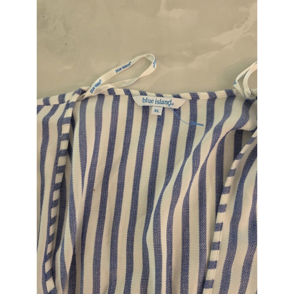 NWOT Blue Island 100% Rayon White Stripe Beach Cover-Up Dress Bell Sleeves XL - Picture 6 of 9